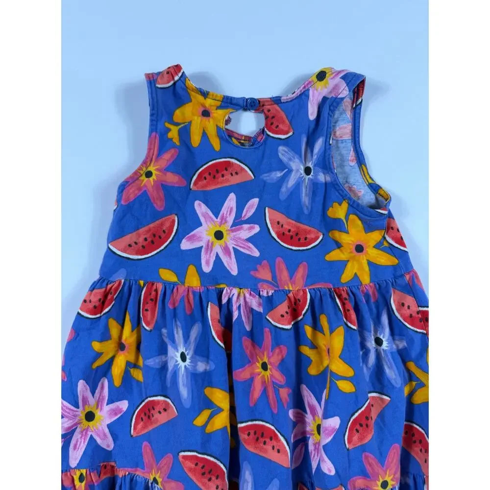 Tea Collection Watermelon Floral Tiered Twirl Dress Blue Size 5